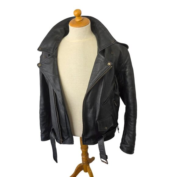 Vintage Perfect Biker Leather Motorcycle Jacket Mens Size M/L Zip Liner 7 lbs - Picture 2 of 14
